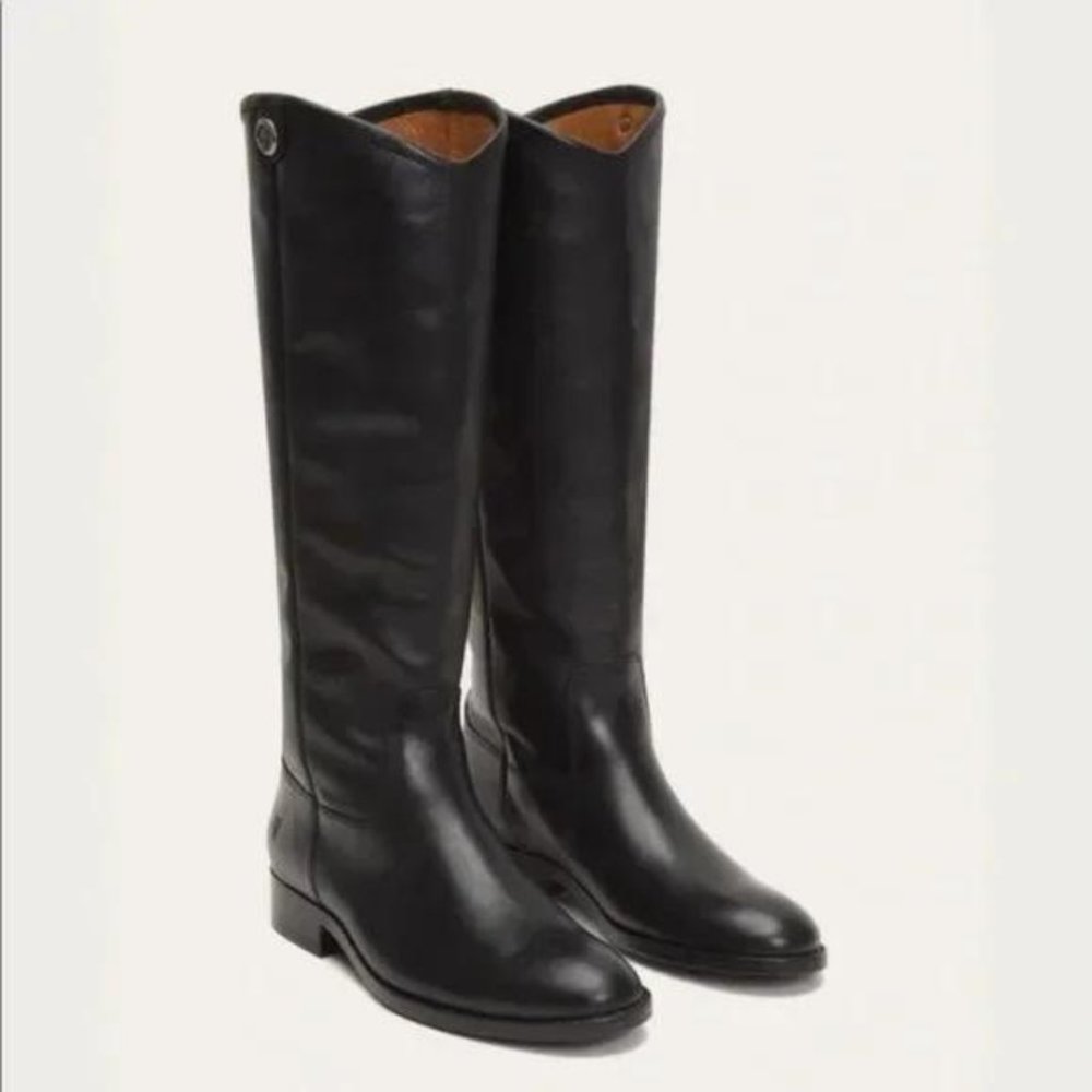 FRYE Melissa Black Button Classic Leather Tall Riding Boots